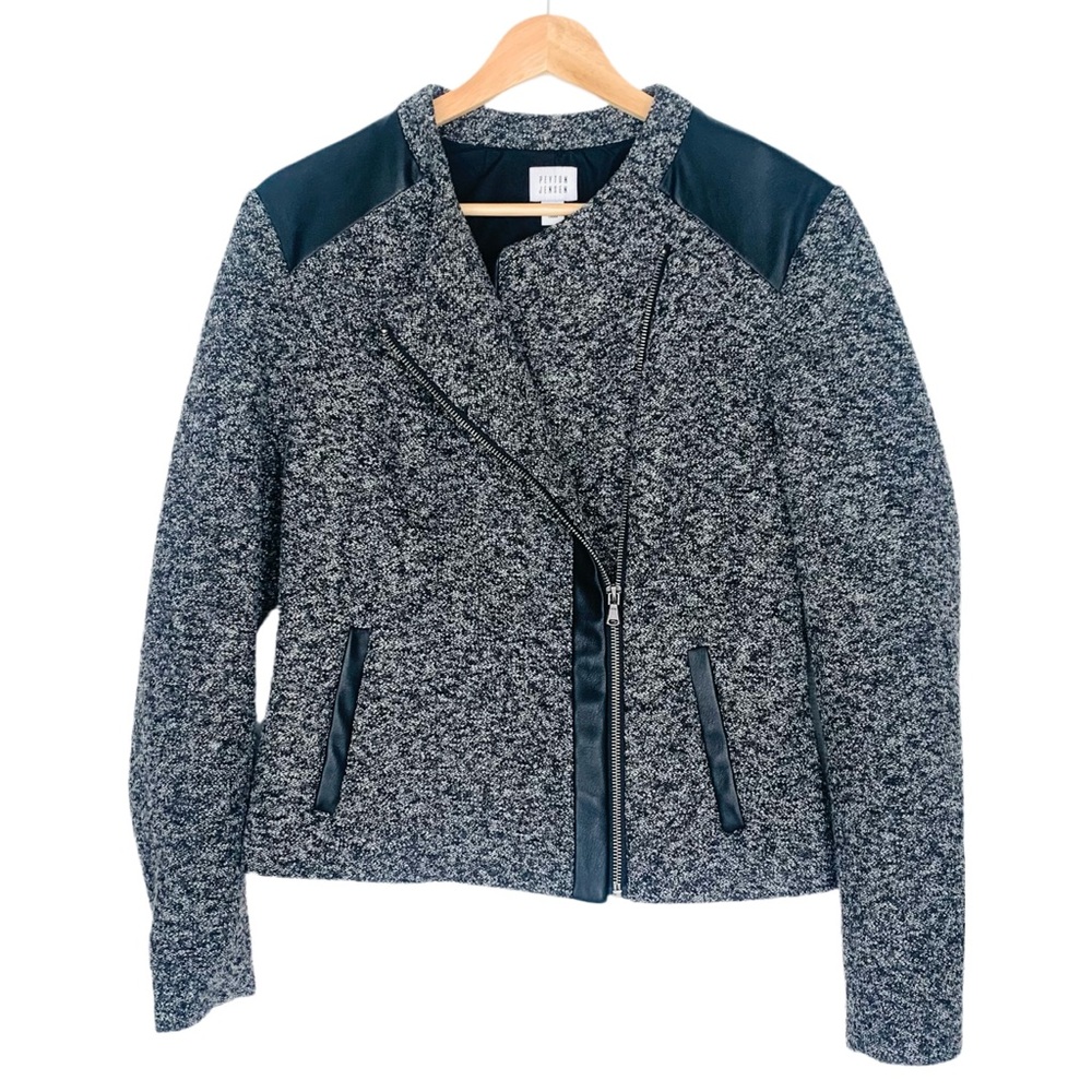 Tweed Faux Leather Moto Jacket Evereve by Payton James Black Size XS